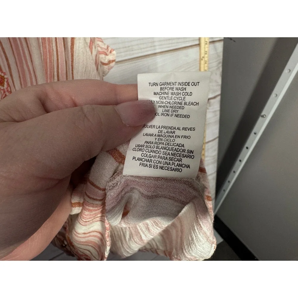 Mason & Belle Pink Red Striped Embroidered V-Neck Flutter Sleeve Blouse 3X - Picture 5 of 6